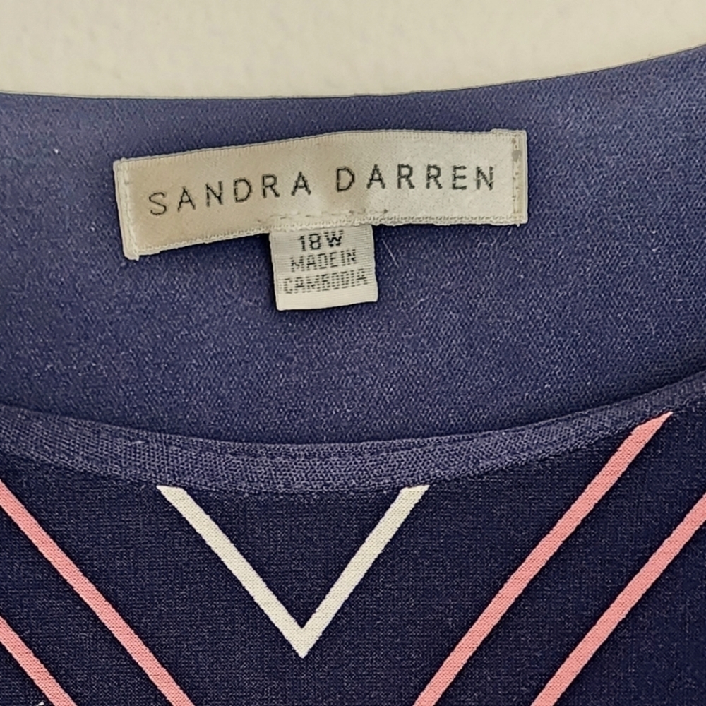 Sandra Darren Women's Shift Dress Pink Blue White Pullover 3/4 Sleeve Sz 18W - Picture 5 of 10